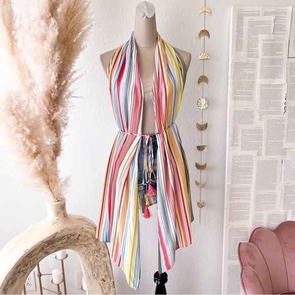 Swim Colorful Summer Vertical Stripe High Low Cover Up Vest Poshmark